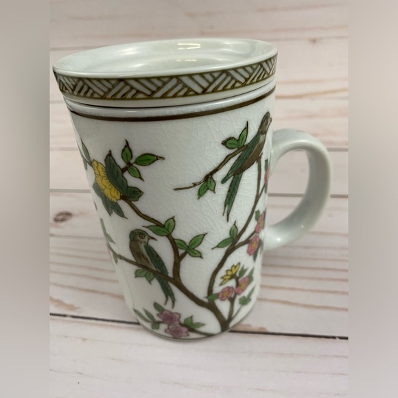Pier 1 Imports Porcelain Tea Infuser Mug Birds & Blossoms Hand Painted NO LID - Picture 6 of 12